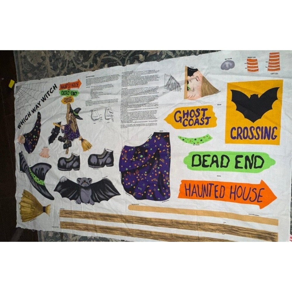 Vintage Witch Halloween Cut Sew Fabric Panel Which Way Springs Industries